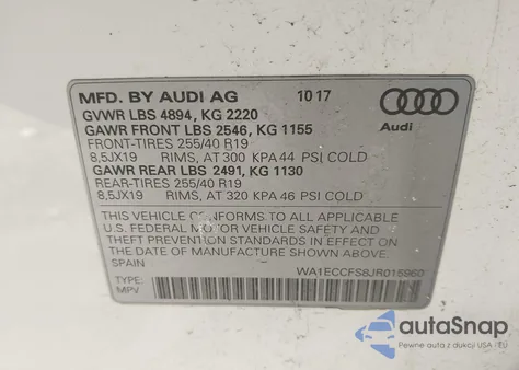 2018 Audi Q3 2.0T Premium/2.0T Sport Premium z USA, uszkodzony, nr VIN WA1ECCFS8JR015960